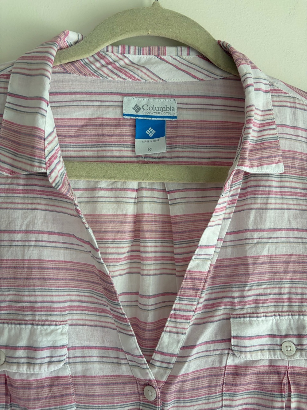 Columbia Women's 100% Cotton Striped Roll Sleeve Button Down Shirt Size XL - Picture 4 of 6